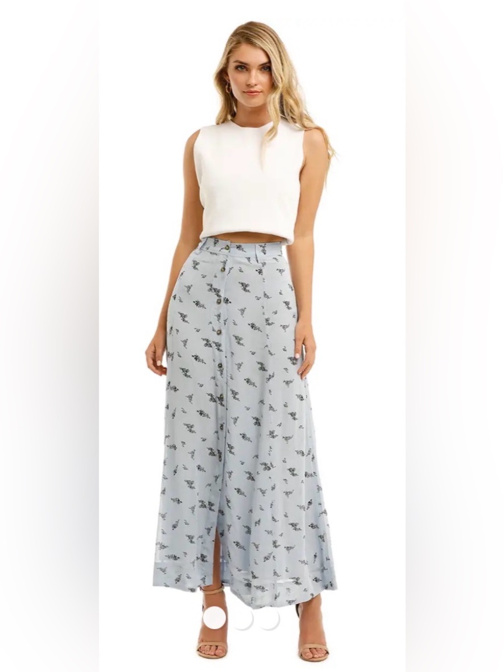 GANNI Button Front Crepette Floral Maxi Skirt in Periwinkle Blue Size 38